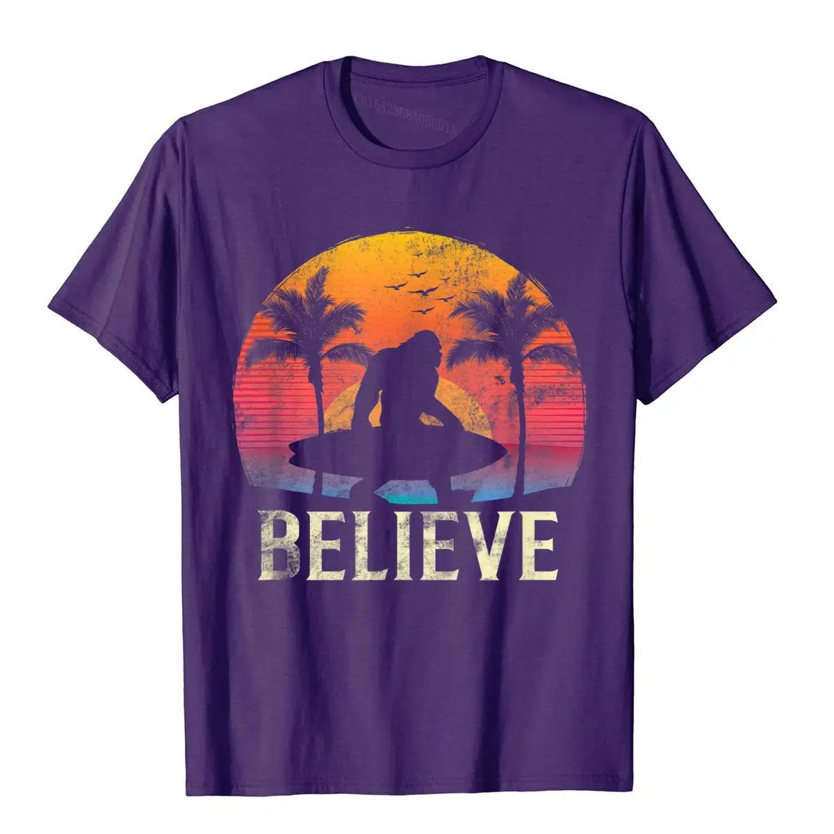 Retro Bigfoot Silhouette Sunset T-Shirt Aloha Hawaiian Gift__B8282purple