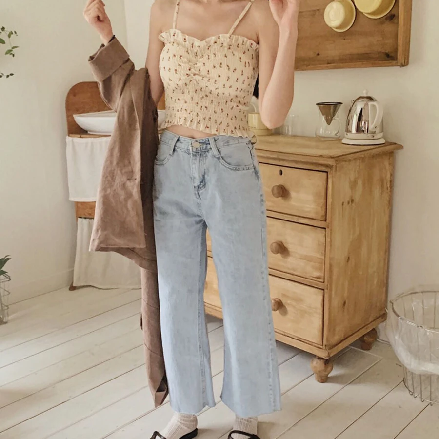 Женский плиссированный топ с цветочным принтом облегающий жилет в Корейском