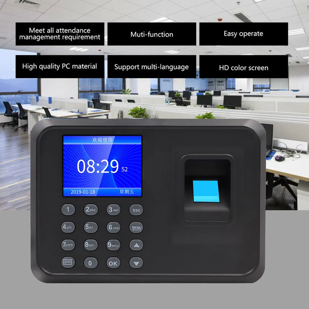 Portable Biometric Attendance System Fingerprint Reader Time Clock Employee Control Machine Electronic Device, Elegant design