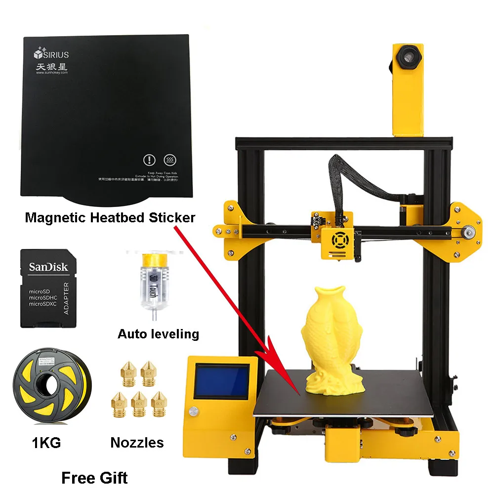 Sunhokey Sirius Высокая точность рабочего полу DIY 3d принтер машина 1 кг нити+ SDCard+ Насадки 3d Принтер Комплект impresora 3d - Цвет: Bundle 3