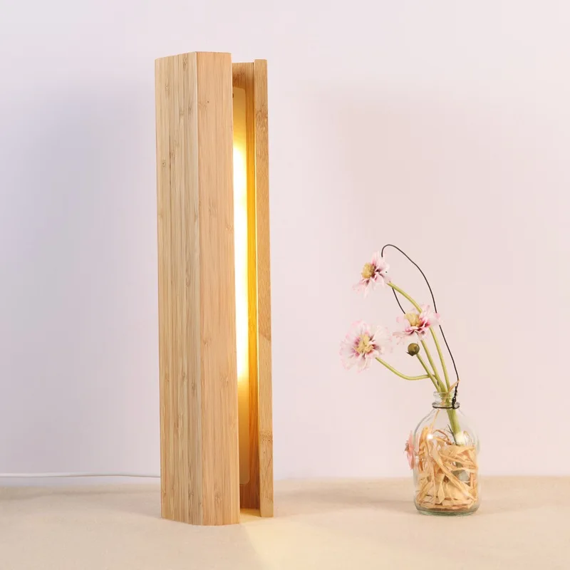 

XIUAN Japanese Style Wood Table Lamp USB Port Charge Dimming LED Wooden Night Light for Bedside Bedroom Living Room Warm White