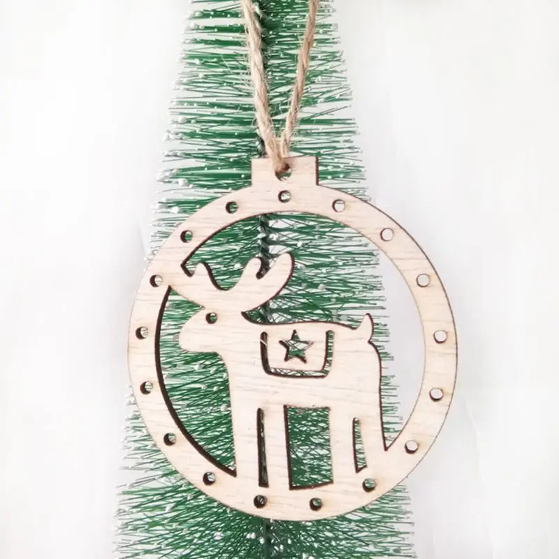 3pcs/set Wooden Christmas Tree Hanging Deer Pendant with Rope Beads Ornament DIY Crafts Party Decor Gifts 634E
