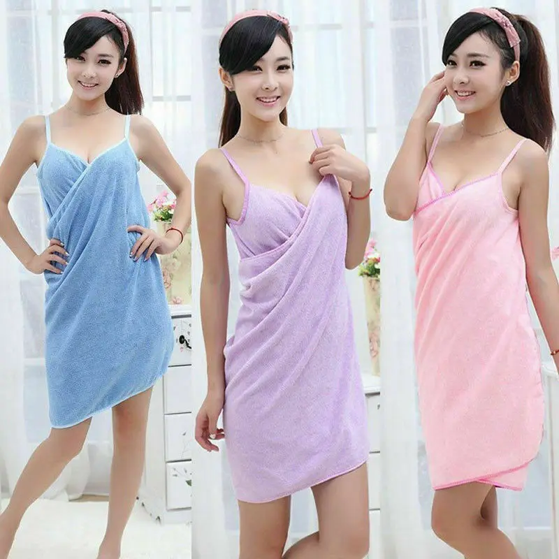 Women Wearable Bath Robes Stripe Towel Fast Drying Beach Spa Nightwear For Lady 