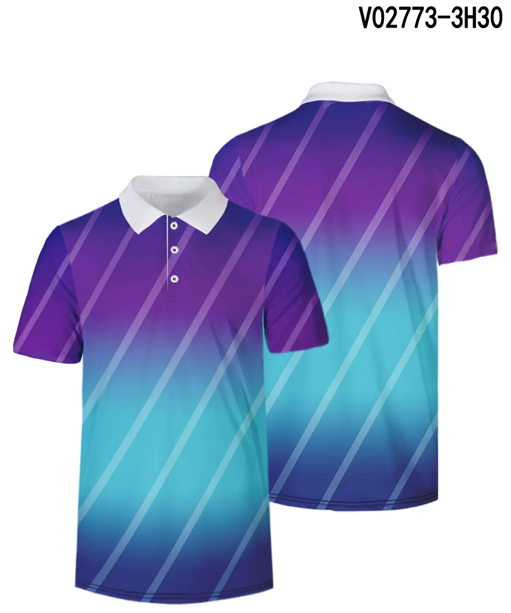 V02773 WAMNI Twill градиентная Молодежная 3D рубашка поло модная мужская синяя Зеленая Спортивная сухая тонкая дышащая Свободная рубашка поло с отложным воротником - Цвет: V02773