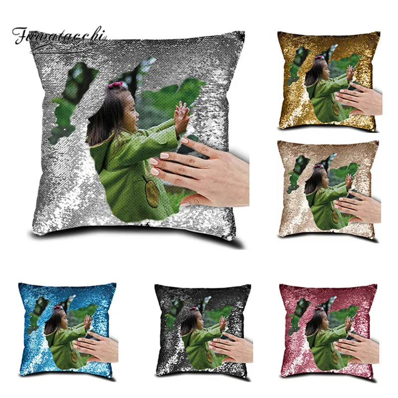

Fuwatacchi Custom Cushion Cover DIY Customized Mermaid Sequin Throw Pillows Home Decor Changing Reversible Pillowcases 40x40cm