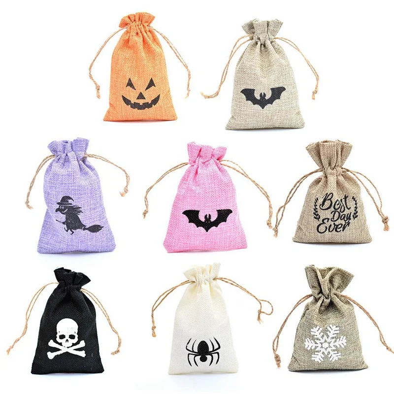 

Halloween Linen Jute Drawstring Gift Bags Sacks Witch Bat Taro Spider Snowflake Christmas Party Favors Drawstring Gift Supplies