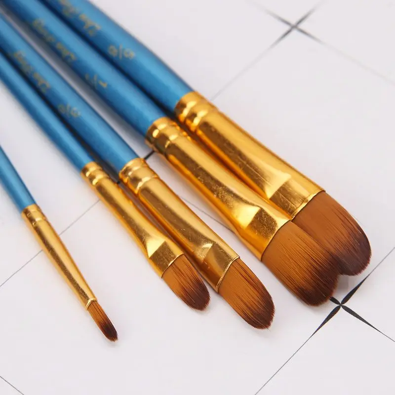 

5Pcs Artist Paint Brush Set Nylon Bristles Hair Watercolor Acrylic Oil Painting Round Slant Pen Tip Wood Handle Drawing Art