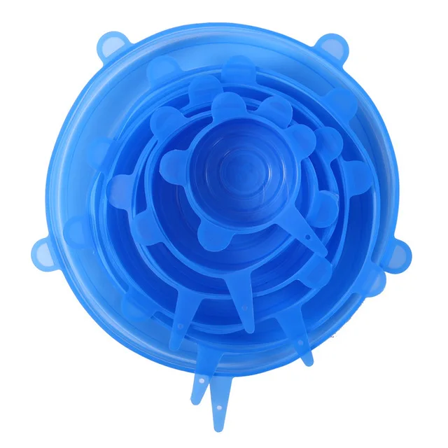 6 шт Силиконовые стрейч многоразовые крышки герметичные пищевые обертывания крышки сохраняют свежесть уплотнение Чаша эластичный обертывание крышка кухонная посуда - Цвет: blue