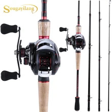 Sougayilang 4 шт. портативная Удочка Combo Fiber Body рыболовная удочка с 17+ 1BB baitcasing Reel Rod Combo снасти инструменты