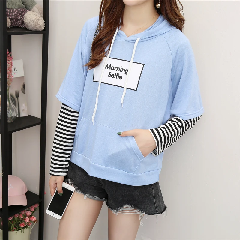 

harajuku Students Simple Striped patchwork thin Sweatshirts Hoodies Women Korean basic casual oversized hoodie Womens Clothing