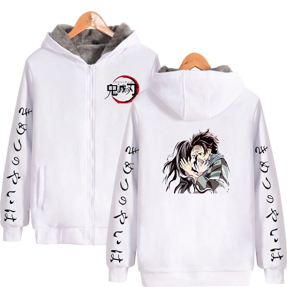 Аниме мультфильм демон убийца Kimetsu No Yaiba Толстовка для женщин мужчин флис утолщаются теплые толстовки на молнии Harajuku забавные Популярные топы