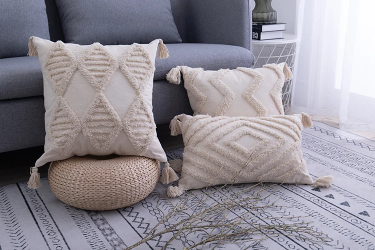 home decor . texture cushion tassals bohemian Woven cotton handloom cushion 45x45cm,fringes Morocco