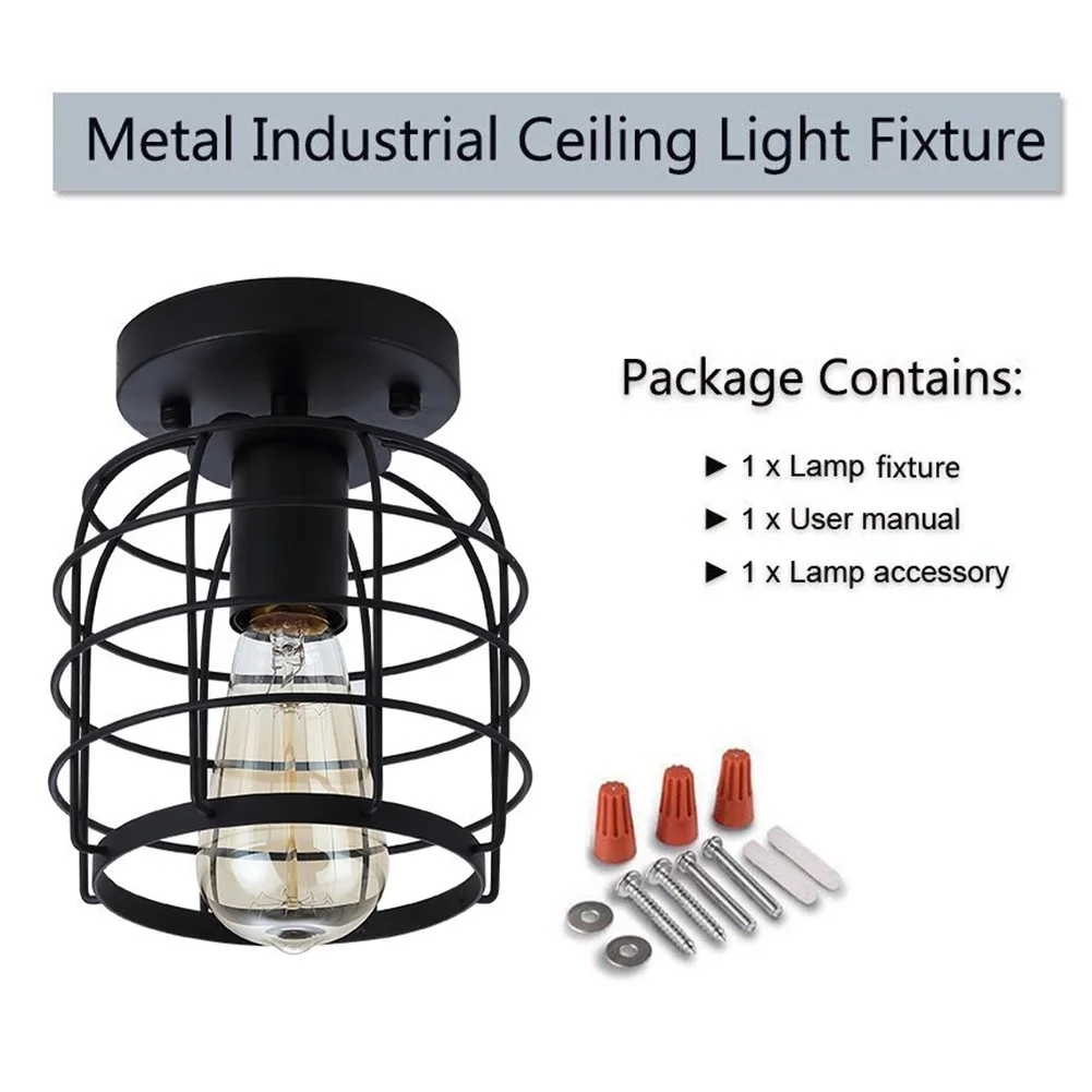 

Bedroom E27 Flush Mount Vintage Industrial Kitchen Rustic Restaurant Stairway Pendant Lamp Living Room Metal Cage