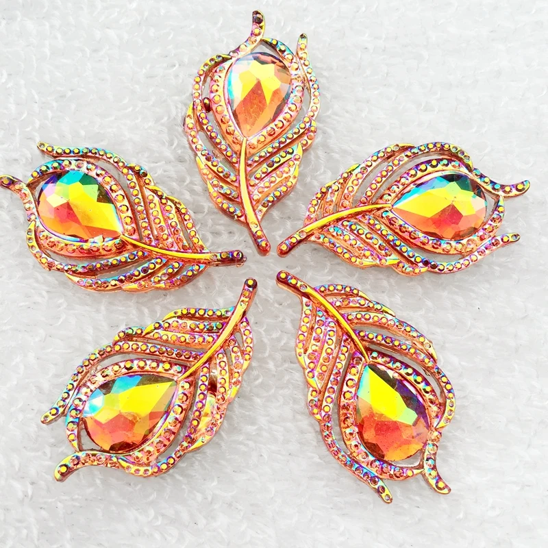 크리스털 모조 다이아몬드 플랫 백 잎 모양 바느질, 패션 스타일, 보석 stones-B07, 20x38mm, 새로운 10 개