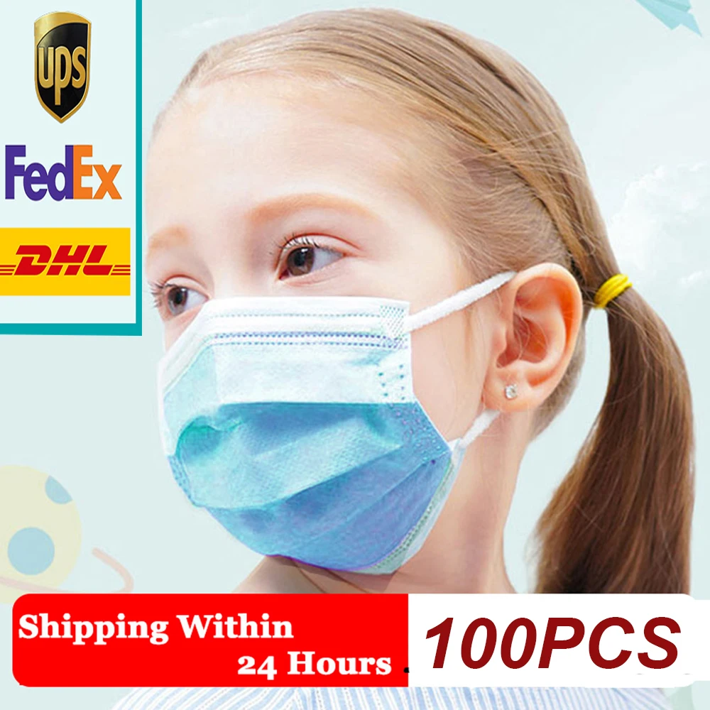 

100pcs Children Face Masks 3-Ply Disposable Mouth Masks Earloop Polypropylene to protect your kids from sick fast delivery