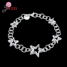 Прекрасный Рождественский подарок, ручная цепочка для девушек и женщин, блестящие 925 пробы, серебряные, простые, пятиконечные звезды, звенья цепи, браслеты