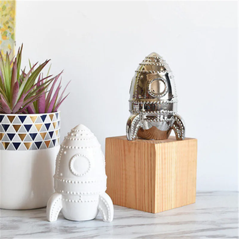  Nordic Style Aerospace Model Simulation Rocket Spaceship Ceramics Craftwork Statue Creative Childre - 4000135377068