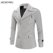 Зимний Тренч, мужская куртка в английском стиле, Мужская шерстяная куртка на молнии с карманами, тонкая ветровка с лацканами, однотонное пальто