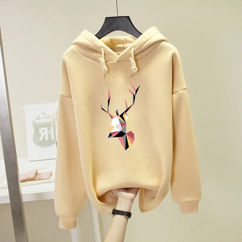 Khaki Hirsionsan для женщин Толстовка толстый мультфильм цветные рога печати корейский Харадзюку Толстовка Kawaii пуловер теплый негабаритных спортивная одежда - Цвет: Khaki