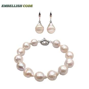 

bracelet hook dangle earrings pearl set baroque style Normal size white color nucleated flame ball pear shape