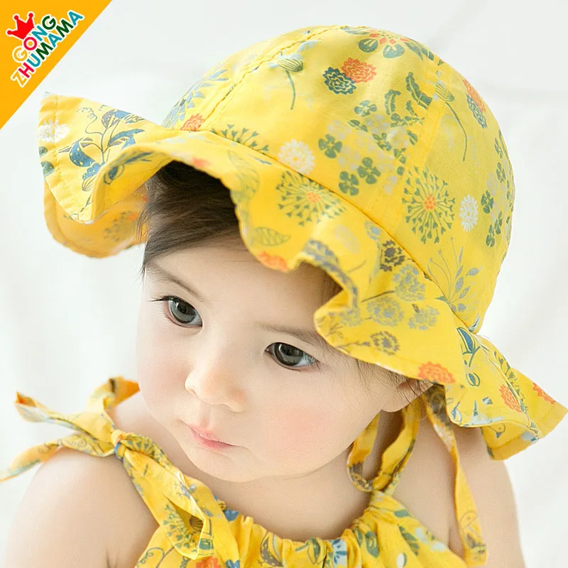 

Summer New Style Bay Hat Princess Mother Infant Topee yin hua mao Floral-Print Baby Big Brim Bucket Hat 5316