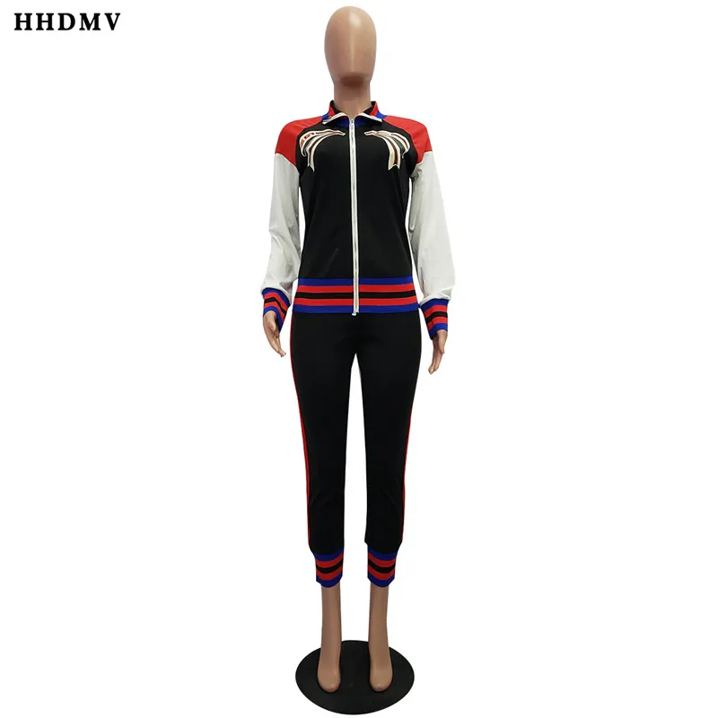 HHDMV GJH1062 street casual movement style sets long sleeve lapel zipper top elastic long pants printed two piece sets