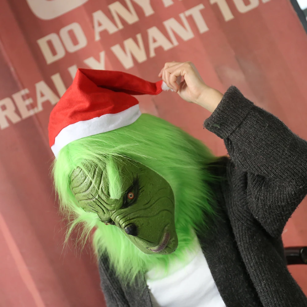 Новая забавная латексная маска на всю голову на Рождество Grinch, карнавальный костюм на Хэллоуин, Вечерние Маски для взрослых, карнавальные маски Grinch
