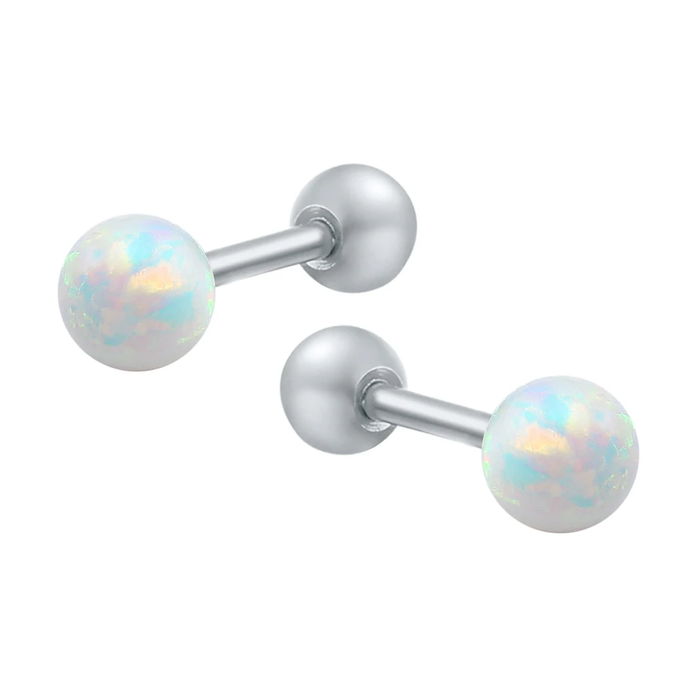 ZEMO Women's White Opal Stone Studs Earrings Female's Screw Ball Round Ear Cartilage Helix Piercing Jewelry brincos | Украшения и