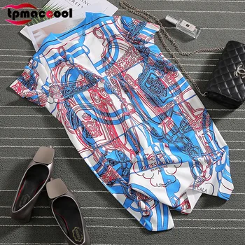 

Tpmaccool luxury designer women HIGH END Summer Short Sleeve mini party Dress Abstract Pattern Cotton round Neck shirt dresses