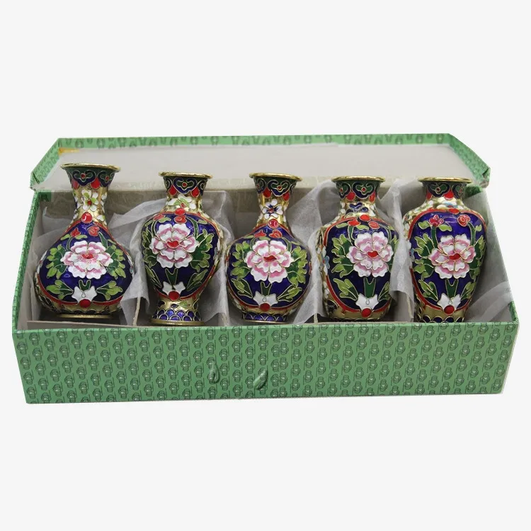 China Beijing featured crafts cloisonne vase 5 piece set classic bottle crafts pendulum 4"
