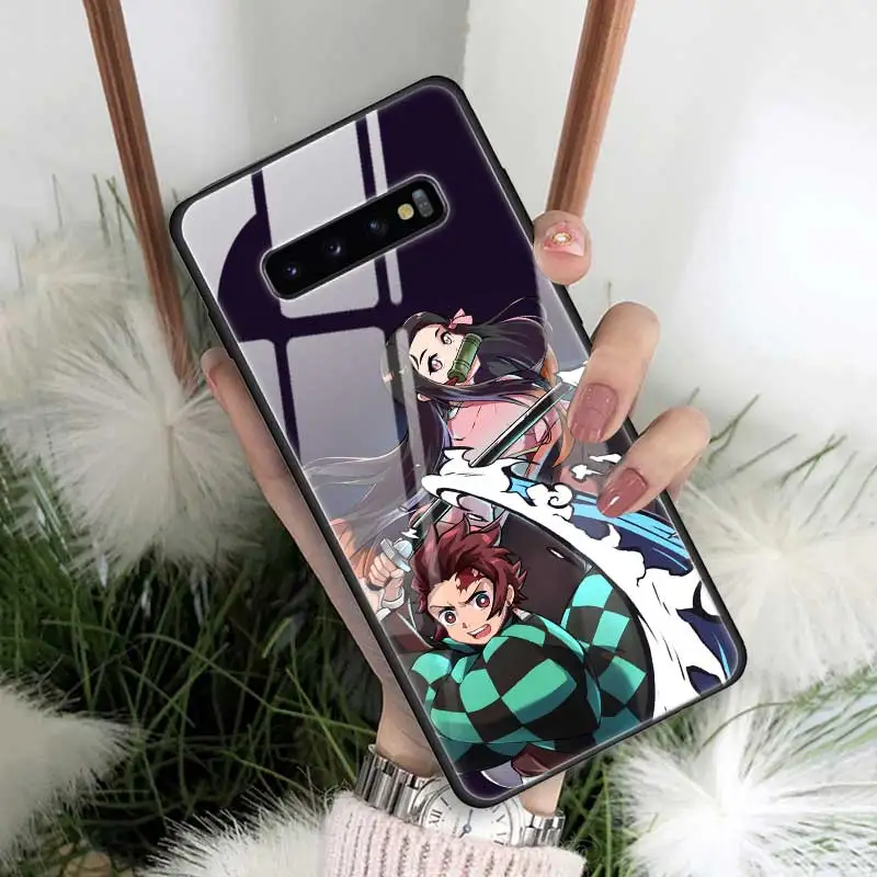 T13 Аниме демон Slayer Kimetsu no Yaiba закаленное стекло чехол для samsung Galaxy S10 5G Note 9 A70 силиконовый край телефона оболочки - Цвет: T13