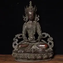 

11"Tibet Buddhism Temple Old Bronze Gilt Cinnabars Longevity Buddha Statue Guanyin Bodhisattva statue Enshrine the Buddha