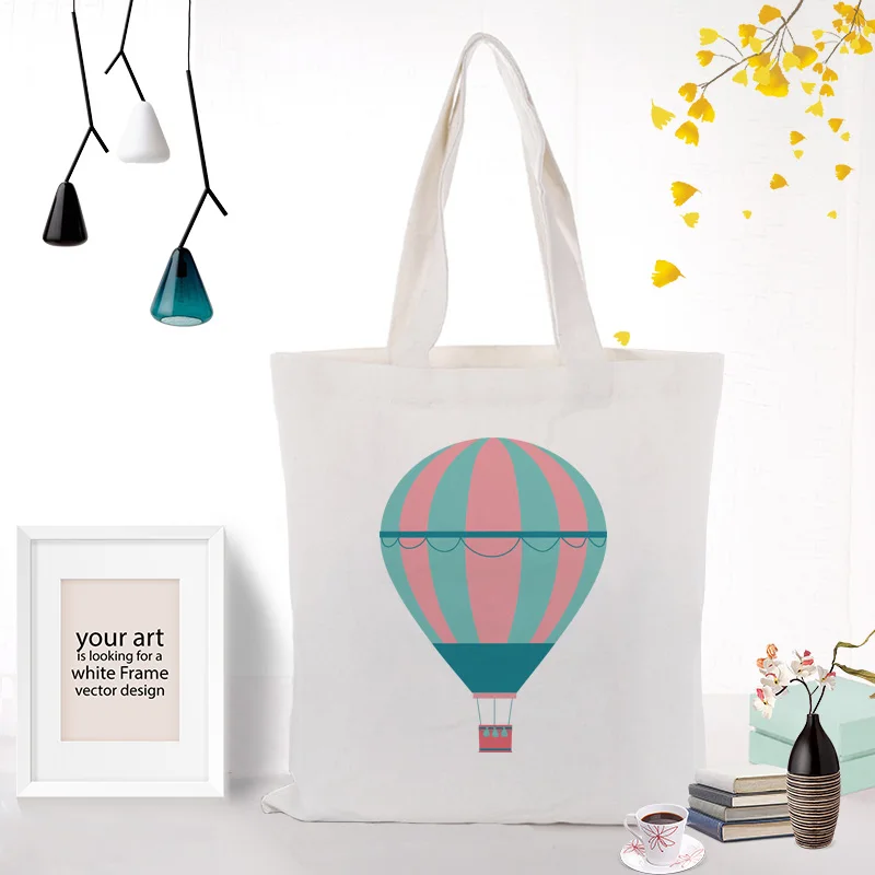 BALLOON046 Холщовая Сумка-тоут с рисунком из мультфильма, сумка-шоппер с текстовым узором, складная сумка для покупок, сумка с принтом логотипа на заказ, повседневное использование Ec - Цвет: BALLOON046