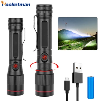 

New P8 LED Flashlight USB Rechargeable Torch Z Shaped Light Zoomable Flashlight Waterproof LED Torch with 18650 Battery
