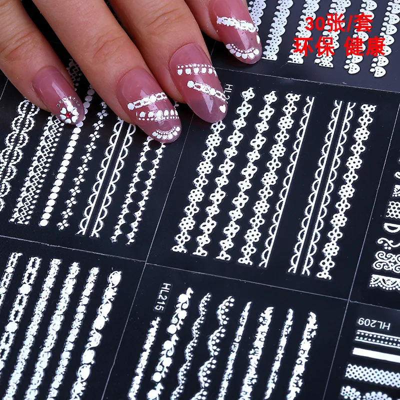 

All style nail stickers brands lace white lace nail stickers women jewelry sets nail stickers manicure applique line drawingN14