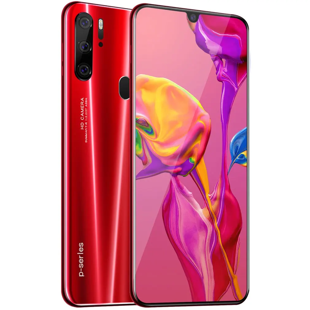 P35 Смартфон Android 4800 мАч 6,3 дюйма 2 с 32 Гб лицом Id 3g сотовые телефоны Тройная камера отпечаток пальца мобильный телефон - Цвет: red