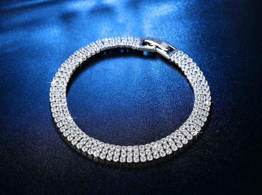 Роскошный три ряда Полный Сверла 2MM19CM 925 стерлингового серебра, браслет на запястье, для женщин, ювелирное изделие, опт S5439