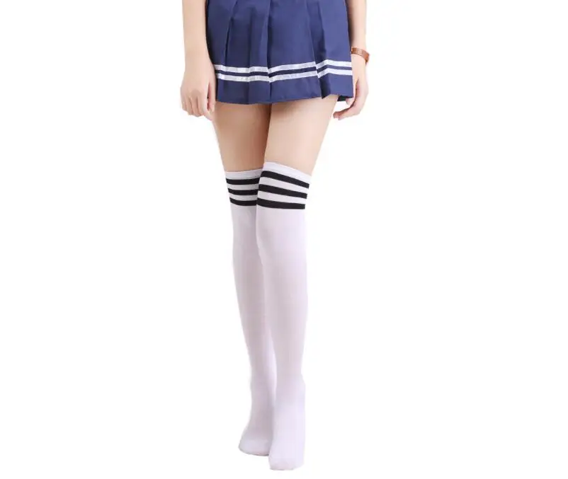1 пара, женские чулки в полоску для девочек, корейские, японские, kawaii, носки под форму Лолиты, Повседневные Гольфы, длинные носки - Цвет: Бежевый