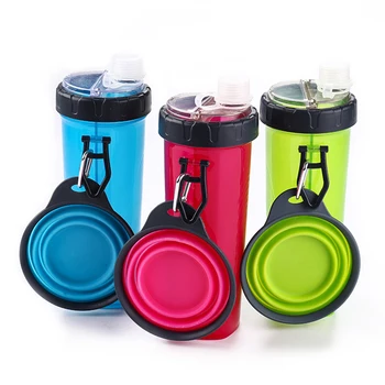 

Portable 2 In 1 Pet Food Water Feeder Outdoor Travel Dual Purpose Food Container With 2 Folding Silicone Bowls Dog Feeder Cup