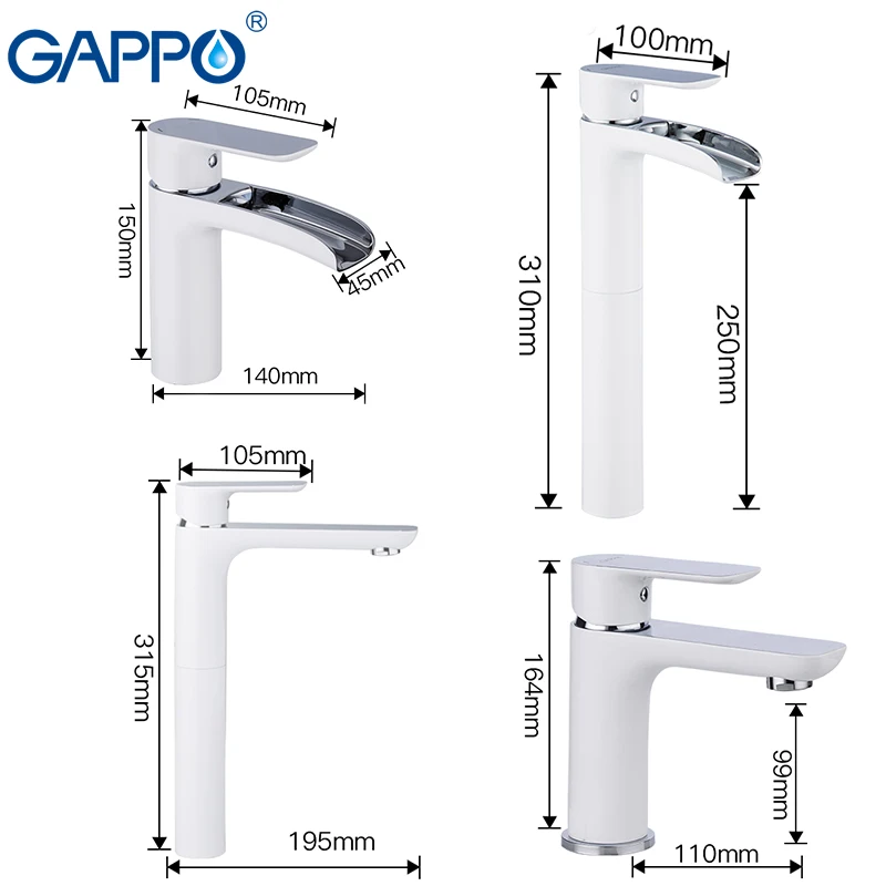 GAPPO Basin Faucet white chrome waterfall tap washbasin bath faucets brass basin mixer bathroom sink faucet water tap mixer