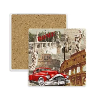 

Italy Rome Landscape National Pattern Square Coaster Cup Mug Holder Absorbent Stone for Drinks 2pcs Gift