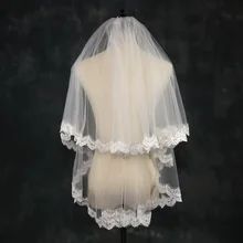 2 Слои вуаль с расческой Свадебные Вейл короткие слоновой кости собор свадебная фата, верхний край декорирован кружевом белая Фата невесты