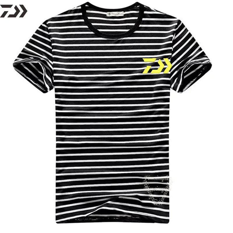 Daiwa дышащая быстросохнущая летняя рыболовная рубашка мужская рыболовная одежда в полоску из полиэстера для рыбалки короткая походная одежда для кемпинга - Цвет: Черный
