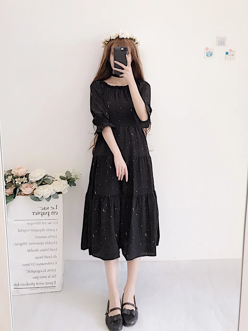 Японские милые туфли с ремешками, платье в стиле «Лолита» в винтажном стиле; с вырезом лодочкой милый с высокой талией с принтом приталенное платье в викторианском стиле kawaii для девочек в стиле «Готик Лолита»; op лоли