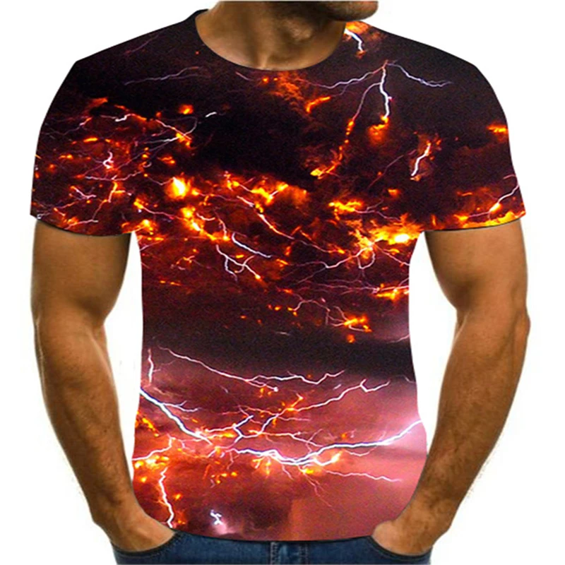 

2020 Summer Men's 3D Printing Lightning Scenery Printing T-shirt Men's T-shirt Summer Black T-shirt Round Neck Beach T-shirt