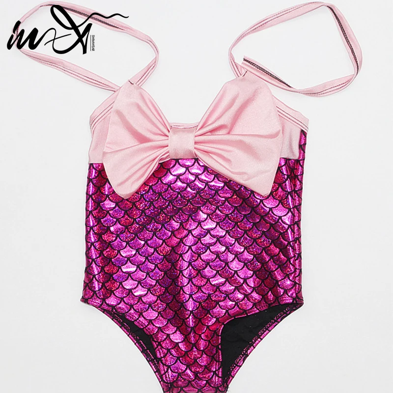 

In-X 2020 Girls one piece swimsuit Children swimsuits Shiny girls swimming suits Summer knot bathing suits Beachwear plus size
