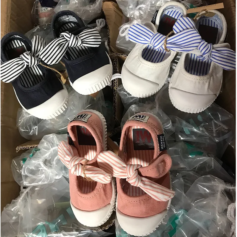 

2019 Autumn Original Han Shan Fashion Wear-Resistant Anti-slip Breathable Sweat Absorbing Girls Bow Children Canvas Shoes Velcro