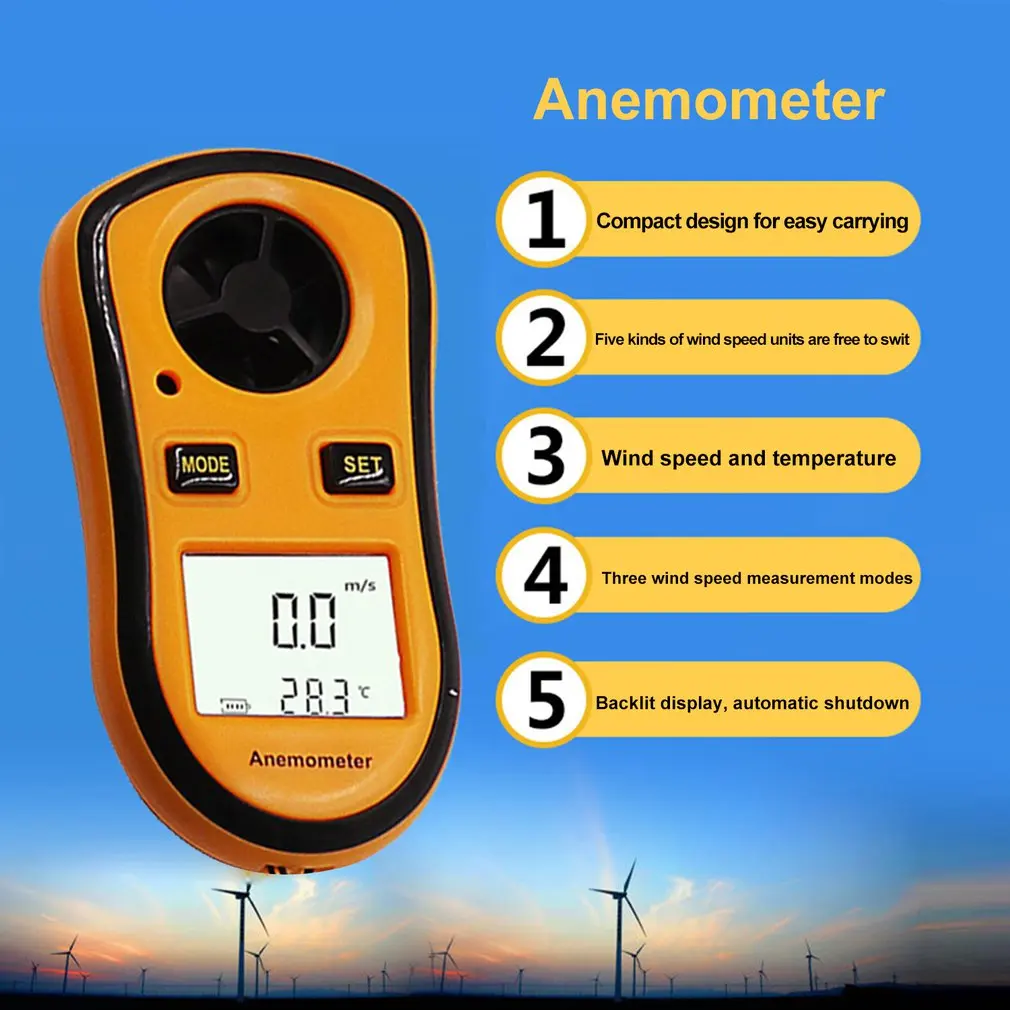 Портативный цифровой анемометр Anemometro термометр датчик скорости ветра Измеритель температуры ветровой измеритель портативный измерительный прибор