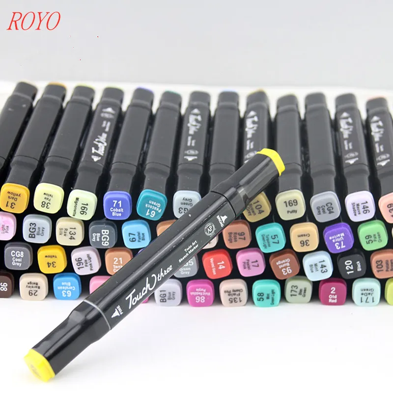 T3-60 Colors Dual Tips Permanent Marker Pens, Alcohol Based Markers Colored Artist Drawing Marker Set with Carrying Case