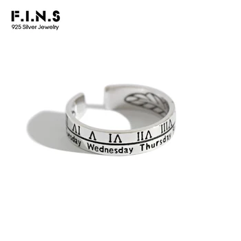 

F.I.N.S Korean Fashion Roman Numerals Letters 925 Sterling Silver Rings 2019 Retro Vintage Open Silver 925 Finger Ring for Women